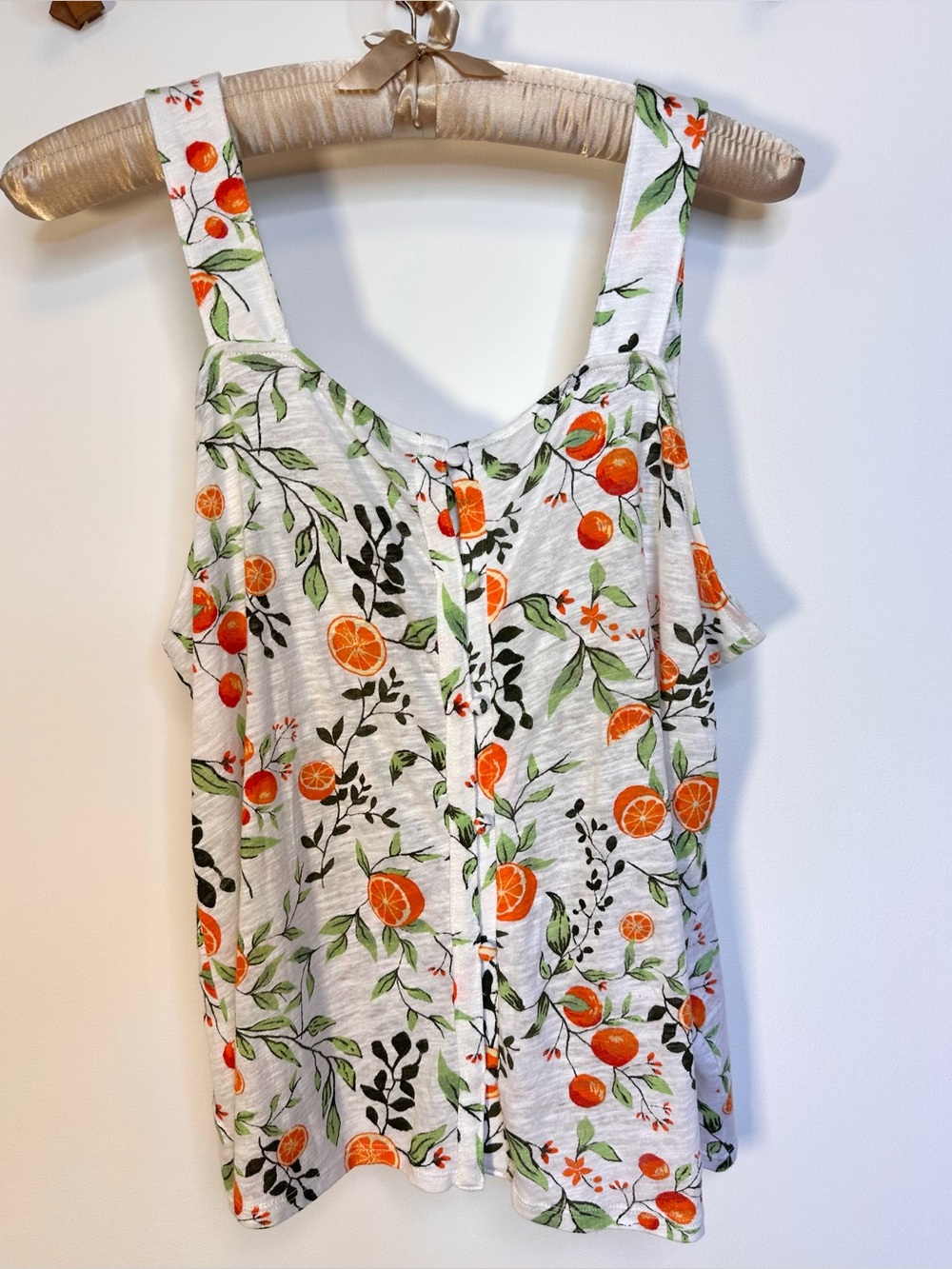Joie Linen Blend Orange Print Tank Top Sleeveless Shirt Citrus - M - NWT